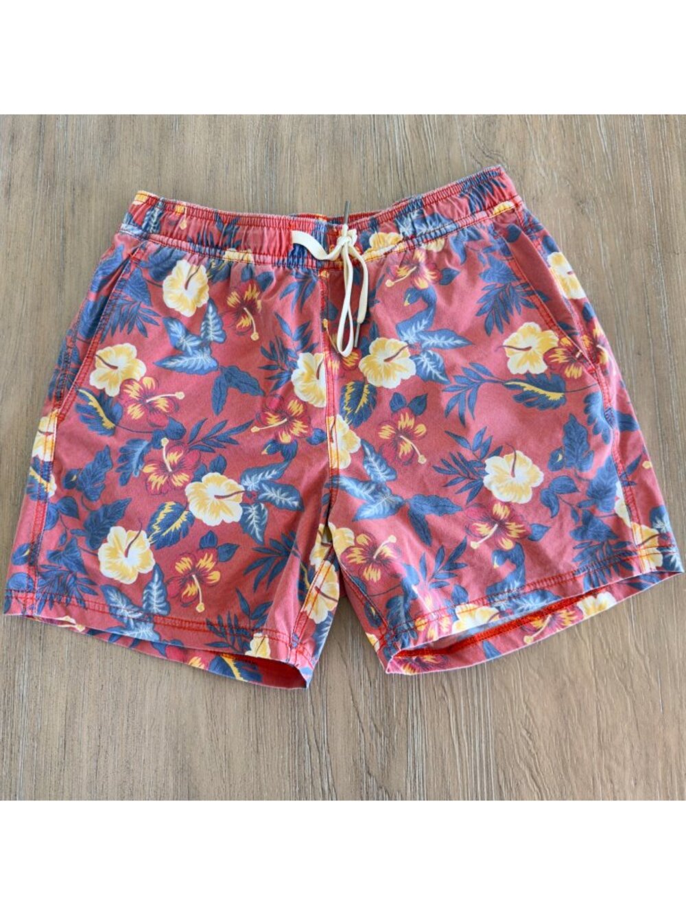 Fair Harbor Shorts Mens Small Rust Tropical Floral Bungalow 5" Swim Trunks Lined